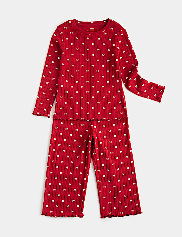 Heart Print Ribbed Long Sleeve Pyjama Set