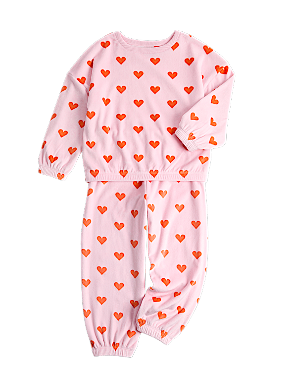 Velour Heart Print Pyjamas (1-8 Yrs)