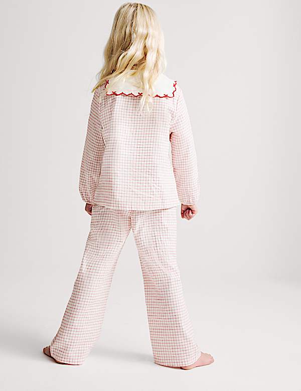 Pure Cotton Frill Collar Checked Pyjama Set (1-8 Yrs) - RS
