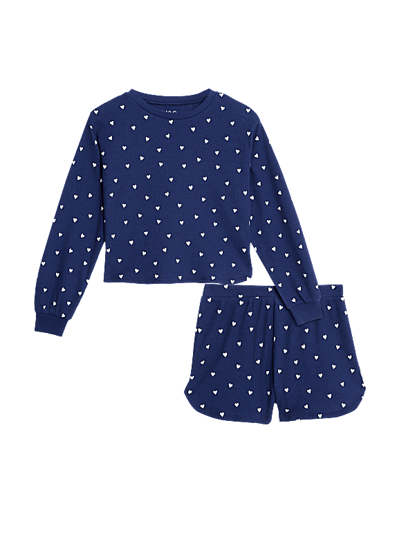 Cotton Blend Waffle Heart Pyjamas (1-16 Yrs)