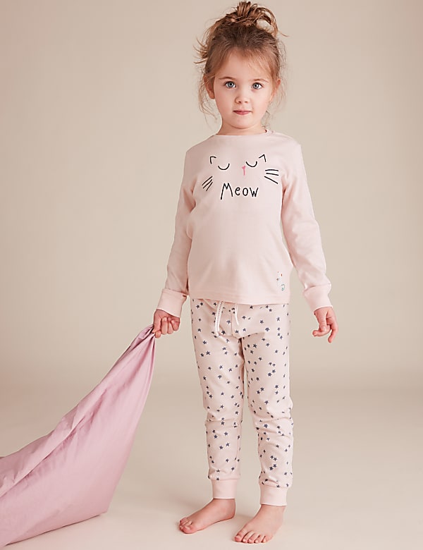 2pk Pure Cotton Cat Pyjama Sets (1-7 Yrs)