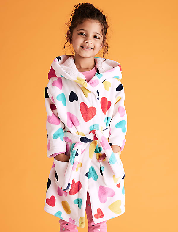 Fleece Heart Print Dressing Gown (1-7 Yrs)