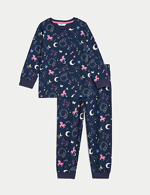 Pure Cotton Glow In The Dark Unicorn Pyjamas 1 8 Yrs NAVY MIX Pyjamas M S DK