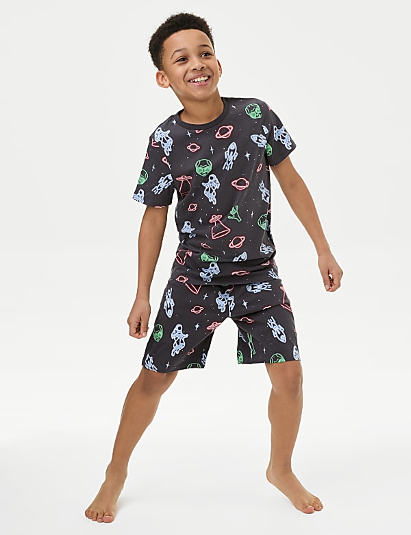 Pure Cotton Glow In The Dark Space Pyjamas (7-14 Yrs) - NL