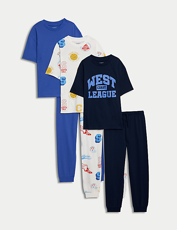 3pk Pure Cotton Varsity Print Pyjamas (6-16 Yrs)
