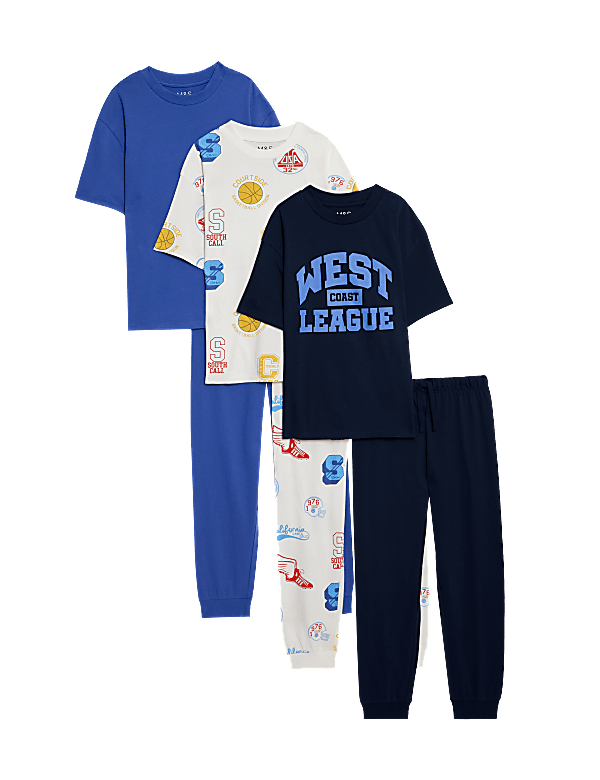 3pk Pure Cotton Varsity Print Pyjamas (6-16 Yrs)