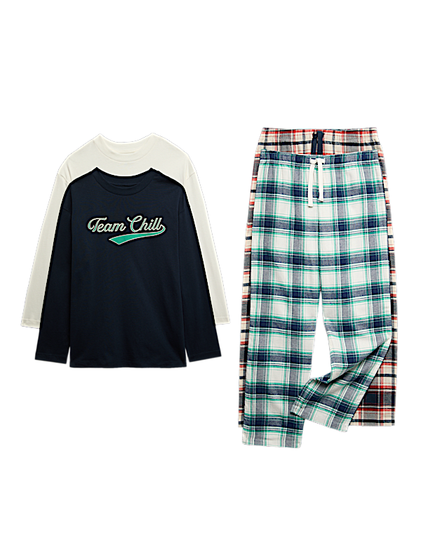2pk Pure Cotton Graphic Checked Pyjama Sets (6-16 Yrs)