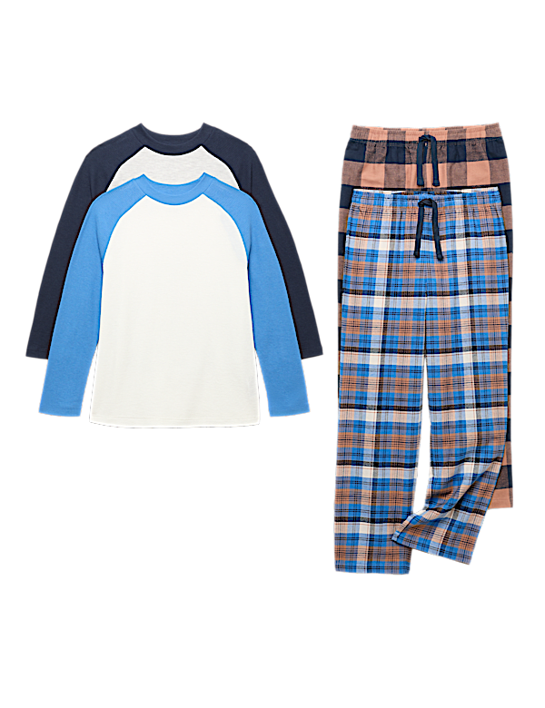 2pk Cotton Blend Raglan Checked Pyjama Sets (6-16 Yrs)