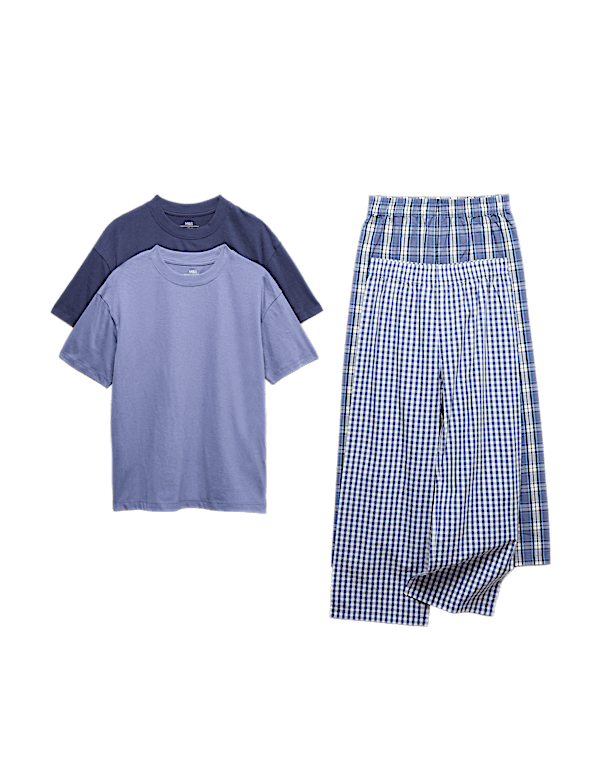 2 Pack Pure Cotton Checked Pyjama Sets (6-16 Yrs)