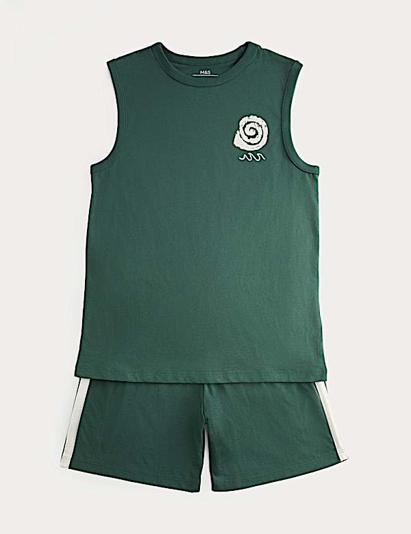 Cotton Rich Green Vest Pyjama Set (6-16 Yrs)
