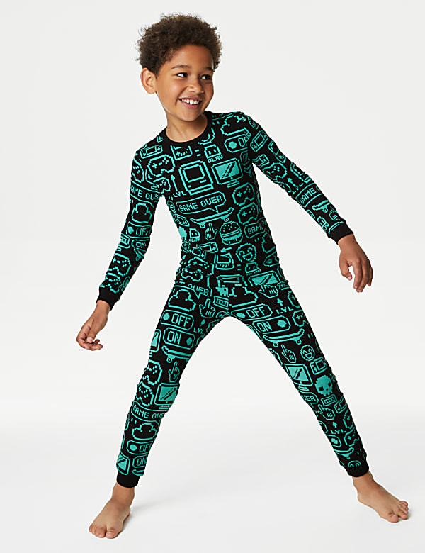 Katoenrijke pyjama met gamingprint (7-14 jaar) - NL