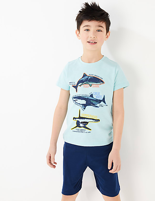 2 Pack Cotton Shark Short Pyjama Sets (6-16 Yrs)