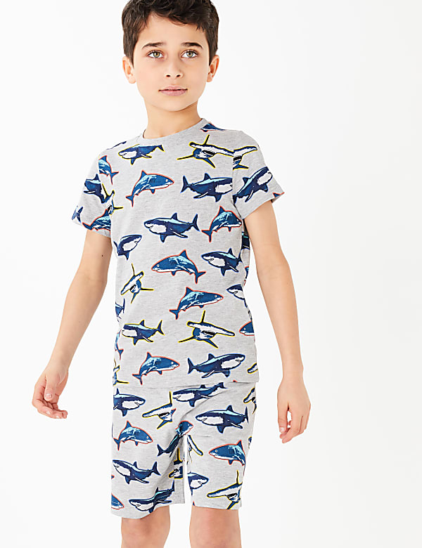 2 Pack Cotton Shark Short Pyjama Sets (6-16 Yrs)