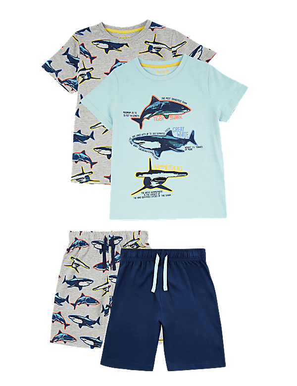 2 Pack Cotton Shark Short Pyjama Sets (6-16 Yrs)