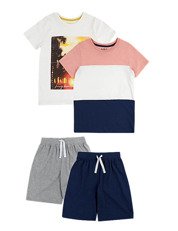 2pk Pure Cotton Patterned Short Pyjama Sets (6-16 Yrs)