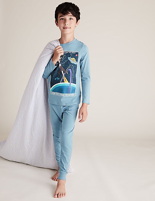 2pk Pure Cotton Space Print Pyjama Sets (6-16 Yrs)