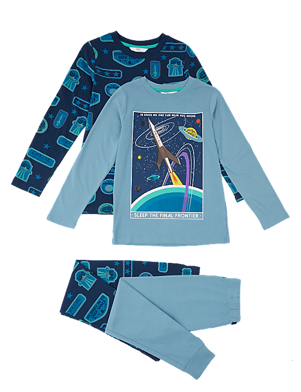 2pk Pure Cotton Space Print Pyjama Sets (6-16 Yrs)