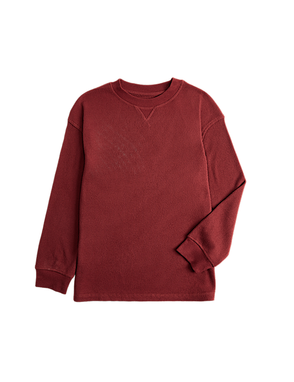 Waffle Crew Neck Pyjama Top (6-16 Yrs)