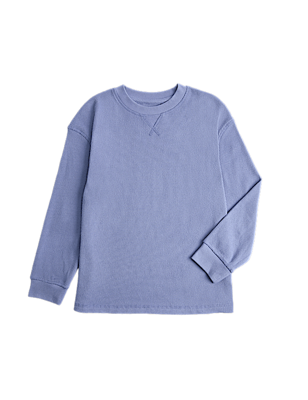 Waffle Crew Neck Pyjama Top (6-16 Yrs)