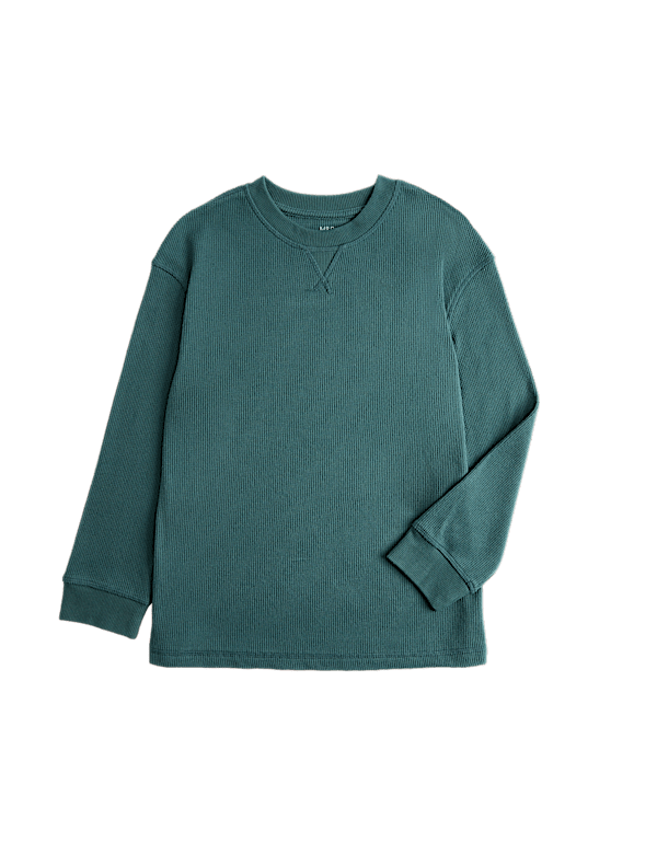 Waffle Crew Neck Pyjama Top (6-16 Yrs)