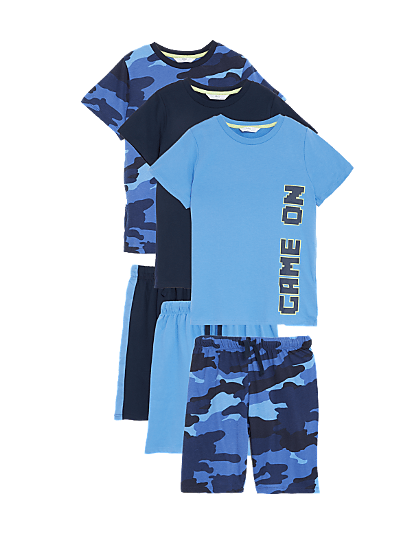 3pk Pure Cotton Camo Short Pyjama Sets