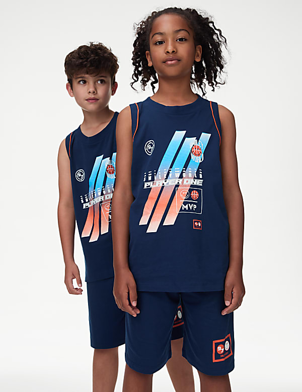 Pyjama 100 coton a motif basketball SmileyWorld du 6 au 16 ans NAVY MIX Pyjamas M S CH