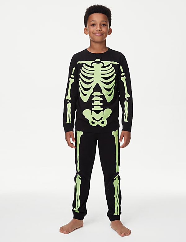 Pure Cotton Glow In The Dark Skeleton Pyjamas (1-16 Yrs)