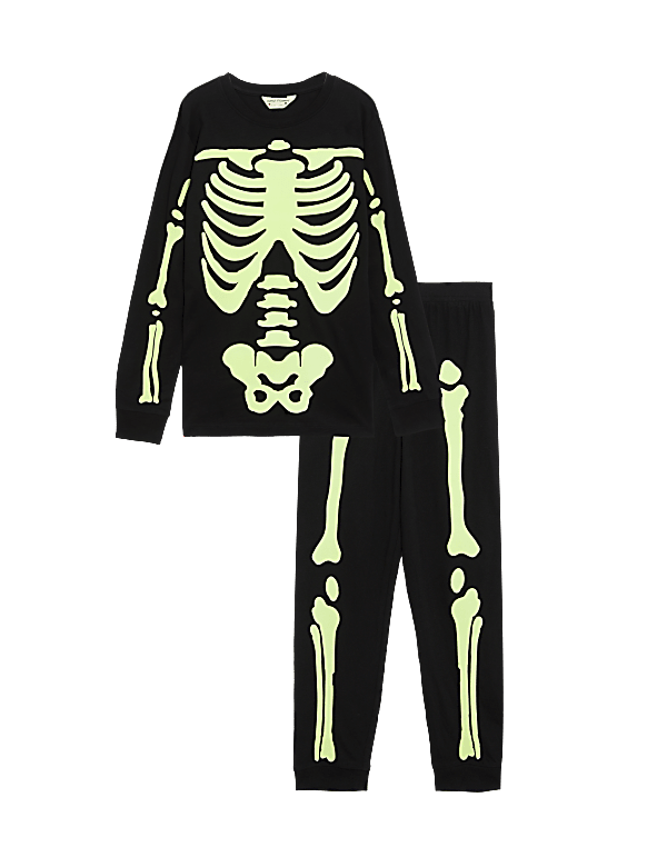 Pure Cotton Glow In The Dark Skeleton Pyjamas (1-16 Yrs)