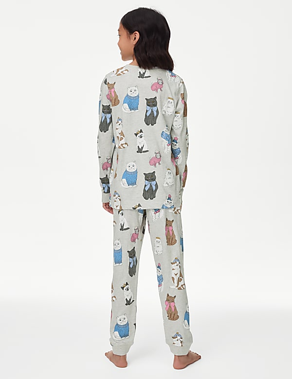 Pure Cotton Christmas Cat Pyjamas (6-16 Yrs)