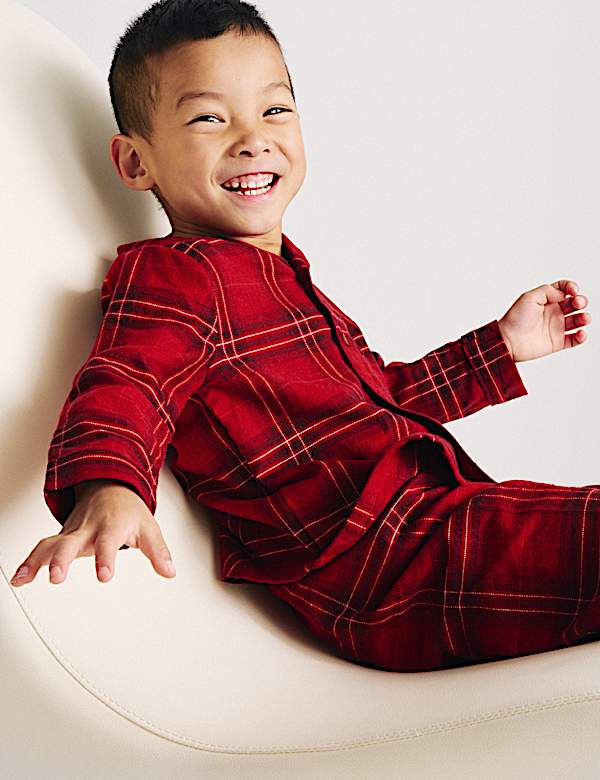 Pyjama de No&euml;l familial 100 % coton &agrave; carreaux (du 1 au 16 ans) - LU
