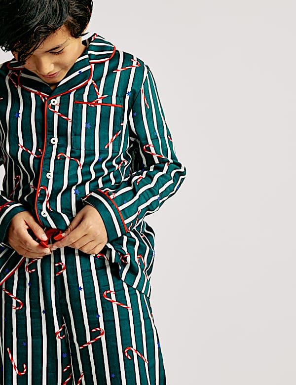 Pure Cotton Candy Cane Family Christmas Pyjamas (1-16 Yrs)