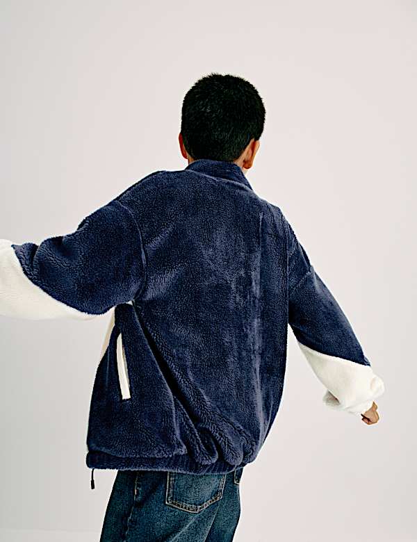 מעיל צמרירי בדוגמת קולור בלוק (16-6 שנים) - IL