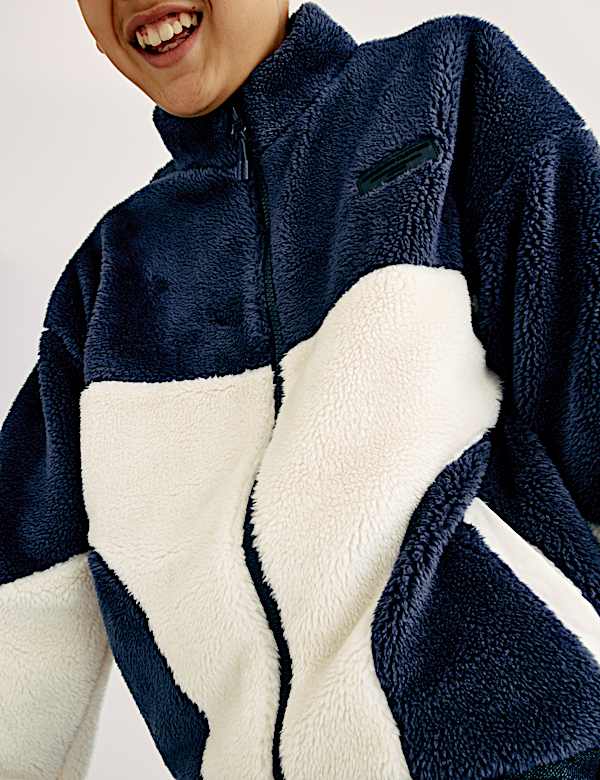 מעיל צמרירי בדוגמת קולור בלוק (16-6 שנים) - IL