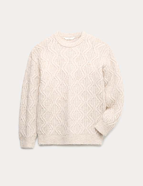 Strukturierter Zopfstrickpullover Wollanteil (6–16 Jahre) - AT