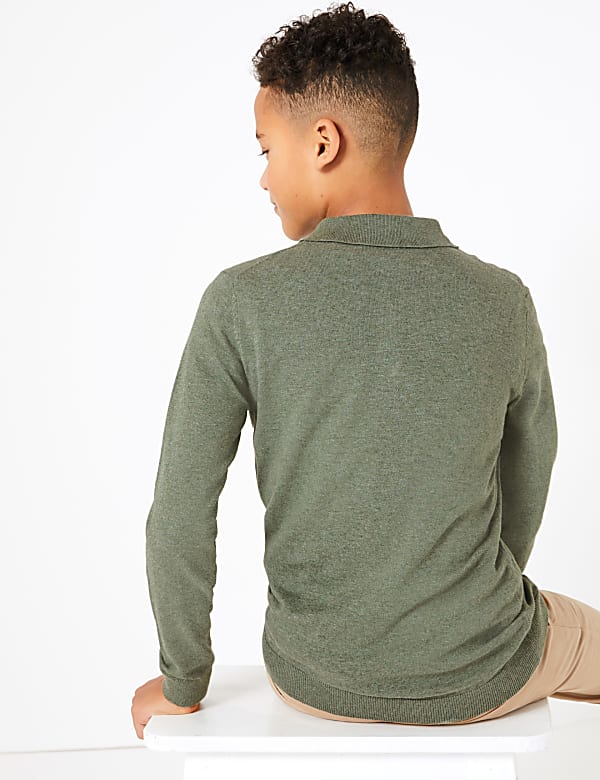 Cotton Rich Knitted Long Sleeve Polo Shirt