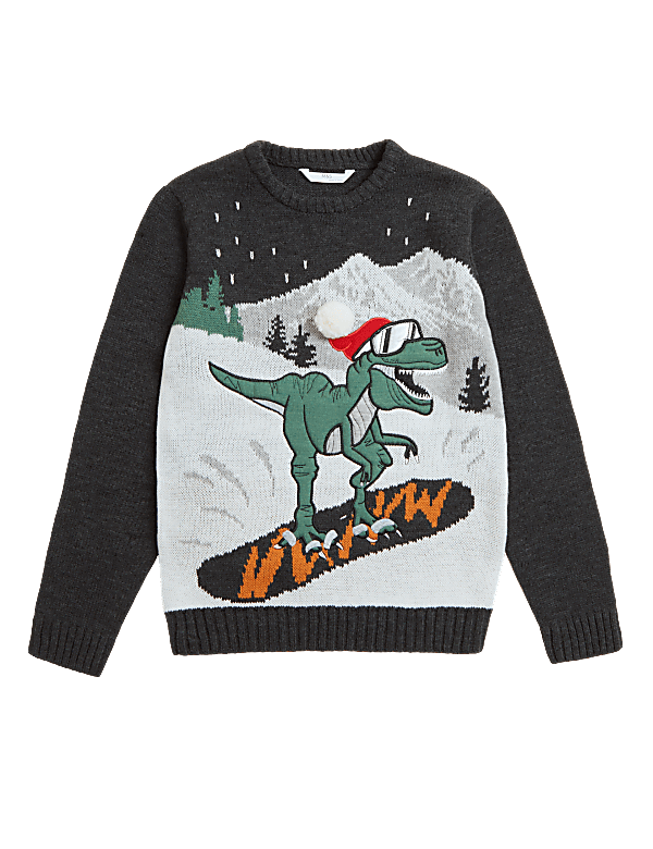Knitted Christmas Dinosaur Jumper (6-16 Yrs)