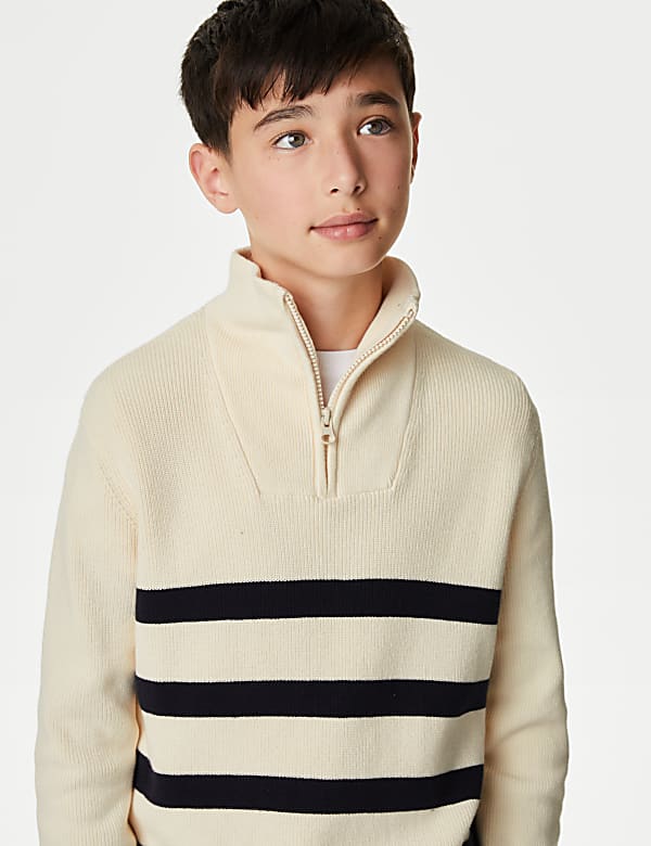 Cotton Rich Striped Half Zip Jumper (6-16 Yrs)