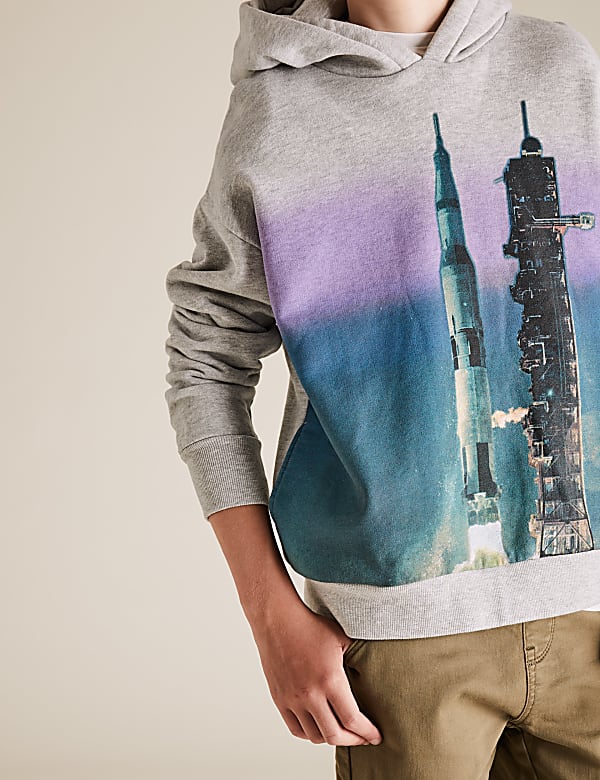 Cotton Space Print Hoodie (6-16 Yrs)