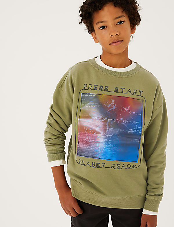 Cotton Rich Press Start Slogan Sweatshirt (6-16 Yrs)