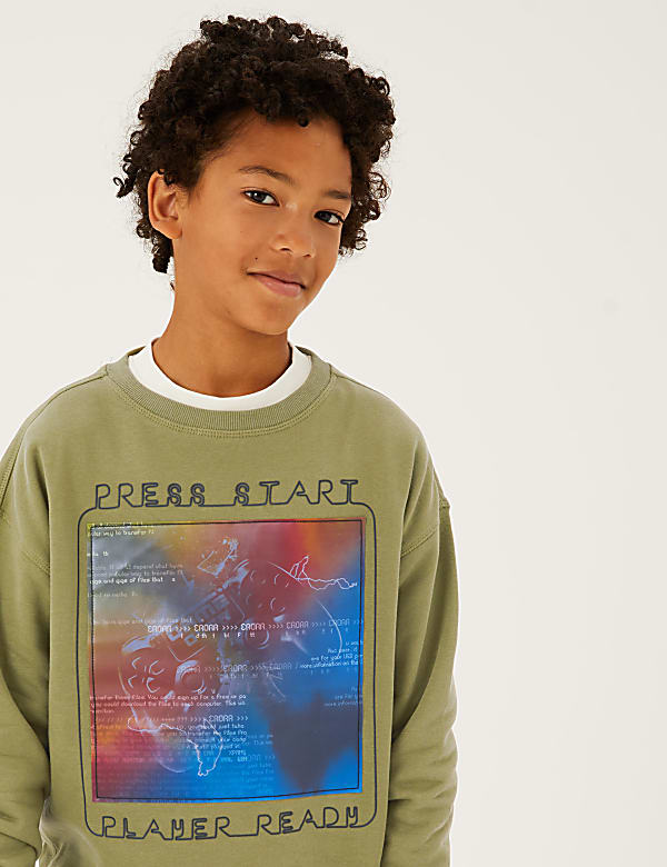 Cotton Rich Press Start Slogan Sweatshirt (6-16 Yrs)