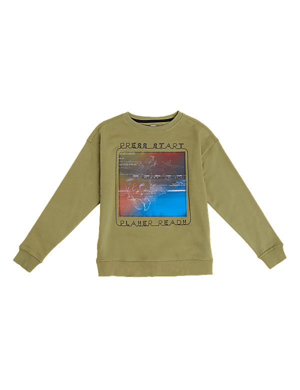 Cotton Rich Press Start Slogan Sweatshirt (6-16 Yrs)