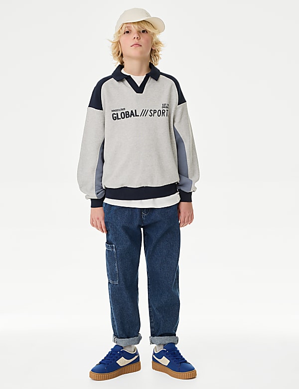 Cotton Rich Sports Slogan Polo Sweatshirt (6-16 Yrs) - MX