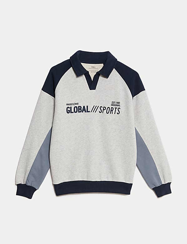 Cotton Rich Sports Slogan Polo Sweatshirt (6-16 Yrs) - MX