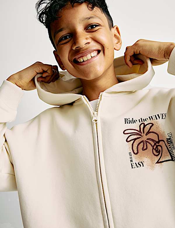 Katoenrijk capuchonvest met rits en print (6-16 jaar) - NL