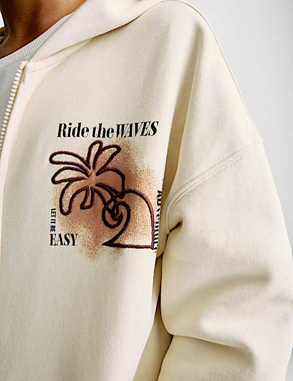 Katoenrijk capuchonvest met rits en print (6-16 jaar) - NL