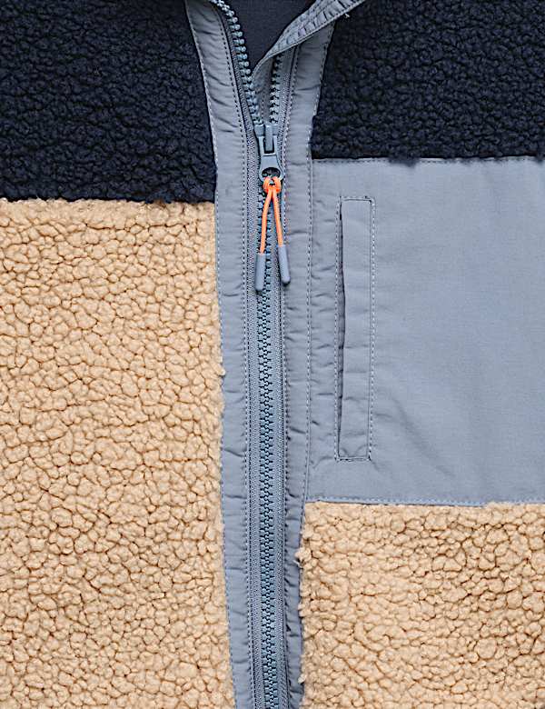 Colour Block Zip Borg Jacket (6-16 Yrs)