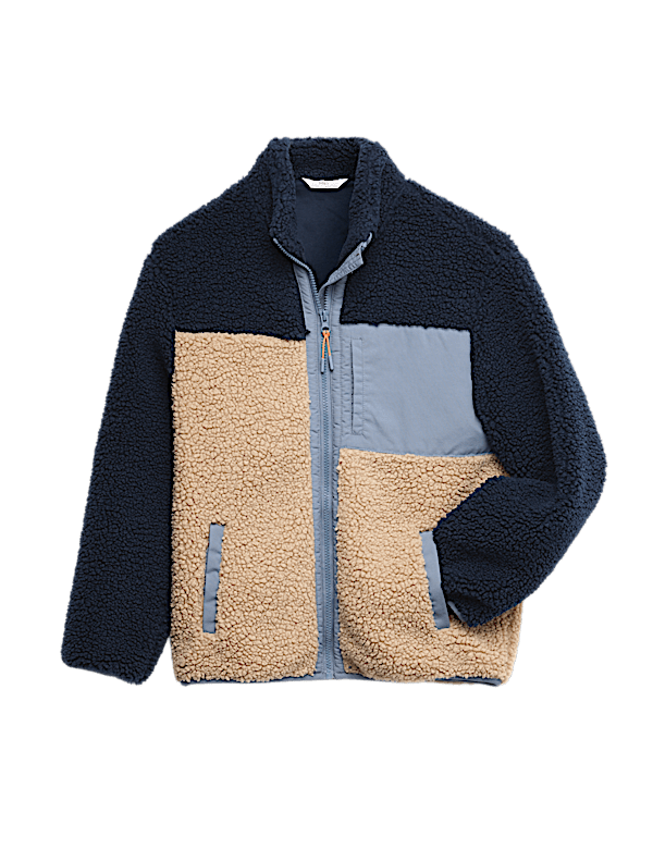 Colour Block Zip Borg Jacket (6-16 Yrs)