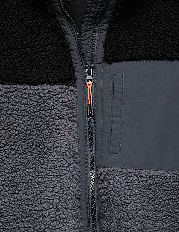 Colour Block Zip Borg Jacket (6-16 Yrs)
