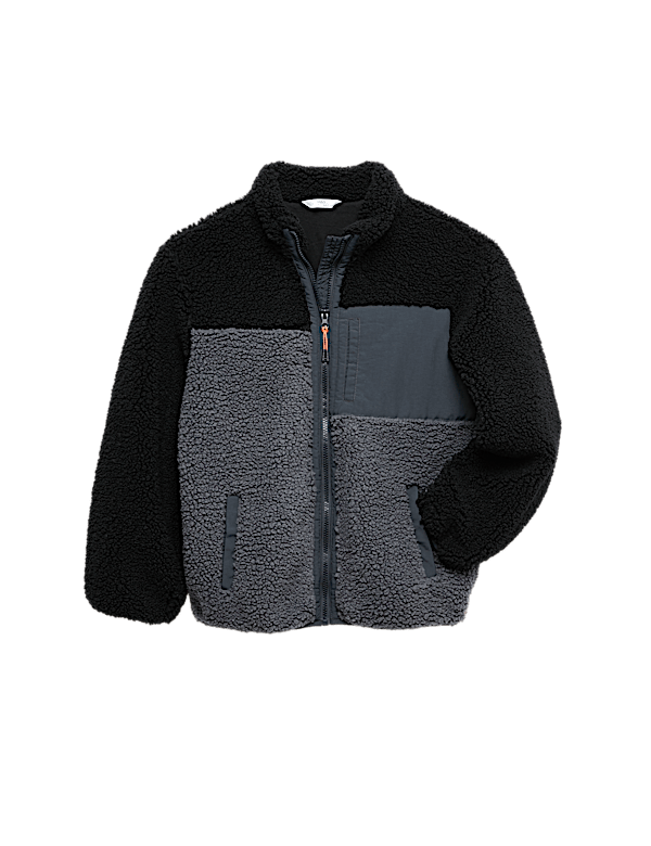 Colour Block Zip Borg Jacket (6-16 Yrs)