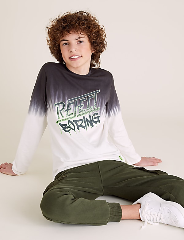 Pure Cotton Slogan Dip Dye Top